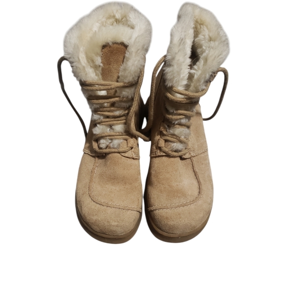 Report Sierra Leather Faur Boots Womens Size 7.5 Shearling Tan Platform
